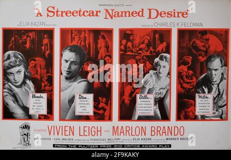 VIVIEN LEIGH MARLON BRANDO KIM HUNTER und KARL MALDEN in EINER STRASSENBAHN NAMENS DESIRE 1951 Regie ELIA KAZAN Originalstück / Drehbuch TENNESSEE WILLIAMS Charles K. Feldman Group / Warner Bros Stockfoto