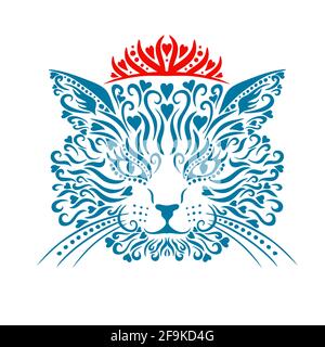 Grafik stilisierte Katze Königin Gesicht. Katze mit Krone. Vektorgrafik Stock Vektor