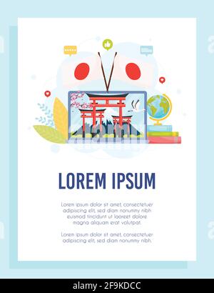Erfahren Sie mehr über das Japan-Konzept. Flyer-Vorlage. Vektorgrafik. Stock Vektor