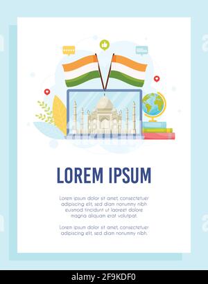 Erfahren Sie mehr über das Konzept Indien. Flyer-Vorlage. Vektorgrafik. Stock Vektor