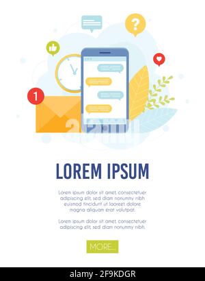 Customer Support Chat auf dem Smartphone und E-Mail-Ticket. Helpdesk-Konzept. Vektorgrafik. Stock Vektor