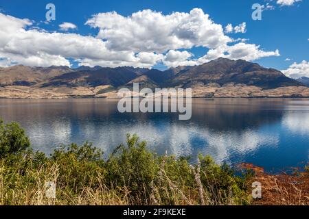 Schöner Blick auf den Lake Wanaka im Sommer Stockfoto