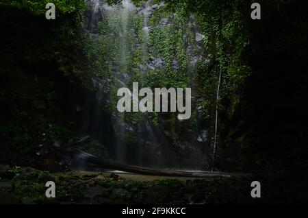 Es gibt einen 20 Meter hohen Wasserfall im Wald des leuser Ökosystems, um genau zu sein, auf der soraya Forschungsstasion. Stockfoto