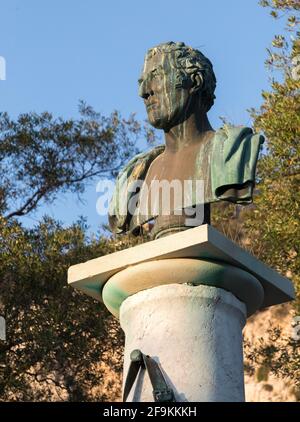 Büste von Arthur Wellesley, dem ersten Herzog von Wellington, im Alameda Botanic Gardens, Gibraltar Stockfoto