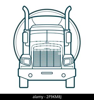 Vorderansicht des Tankwagens, Symbol für die Umrisse des Benzintransportwagens, Anhänger der Kraftstoffzisterne, Vektor Stock Vektor