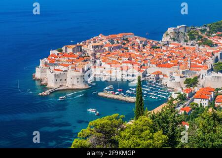 Dubrovnik, Kroatien. Panoramablick auf die ummauerte Stadt. Stockfoto