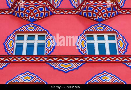 Ljubljana, Slowenien - 16. August 2019: Detail des Hauses Vurnik oder des Gebäudes der Genossenschaftsbank. Stockfoto