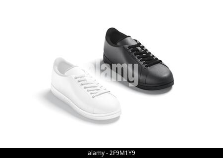 Blanke Sneakers aus schwarzem und weißem Leder mit Lace Mockup, isoliert Stockfoto