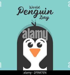 Welt-Pinguin-Tag-Poster-Vorlage, niedliches Baby Pinguin Vogel flache Illustration Vektor-Banner Stock Vektor