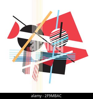 Abstrakter mehrfarbiger Hintergrund von geometrischen Objekten. Ein Beispiel für eine ungewöhnliche Abstraktion aus verschiedenen geometrischen Formen für eine Website oder ein Poster d Stock Vektor