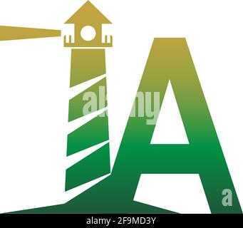 Buchstabe A mit Leuchtturmsymbol Logo Design Vorlage Vektor Stock Vektor