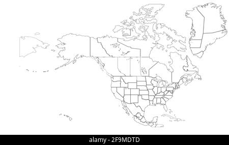 Nordamerika Länder Grenzkarte. vektor-Karte der USA und Kanada, Mexiko. Stock Vektor