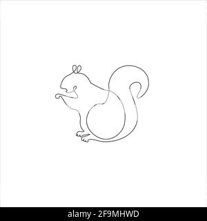 Minimalistisches One Line Squirrel-Symbol. Linie Zeichnung Tier Tattoo. Eichhörnchen eine Linie Hand Zeichnung kontinuierlichen Kunstdruck, Vektor-Illustration. Kostenloses Singl Stock Vektor