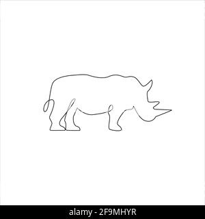 Minimalistisches One Line Nashorn-Symbol. Linie Zeichnung Tier Tattoo. Rhinoceros eine Linie Hand Zeichnung kontinuierliche Kunstdruck, Vektor-Illustration. Freies Singen Stock Vektor
