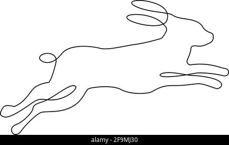 Minimalistisches One Line Running Rabbit-Symbol. Linie Zeichnung Kaninchen Tattoo, Vektor-Illustration. Kostenlose Einzelzeilenzeichnung von springenden Kaninchen. Nutztiere o Stock Vektor