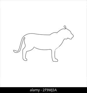 Minimalistisches One Line Tiger oder Löwin Icon auf der Seitenansicht. Linie Zeichnung Tier Tattoo. Tiger eine Linie Hand Zeichnung kontinuierliche Vektor Illustration. Kostenlos Stock Vektor