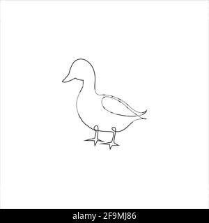 Minimalistisches One Line Goose oder Duck Icon. Linie Zeichnung Schwan Tattoo. Bauernhof Tiere oder Vögel eine Linie Handzeichnung Continuous Art Print, Vector Illustrat Stock Vektor