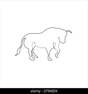 Stier oder Ochse Linie eine Zeichnung Tattoo. Bull oder Ochse Umriss Zeichnung kontinuierliche Kunst, isoliert Vektor Illustration. Freie Einzellinie Handzeichnung von Stier oder Stock Vektor
