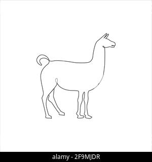 Lama skizzieren Zeichnung Tattoo. Vektorgrafik. Minimalistisches Lama eine Linie Handzeichnung kontinuierliche Kunst, Kostenlose einzeilige Zeichnung von Lama. Eine Lin Stock Vektor