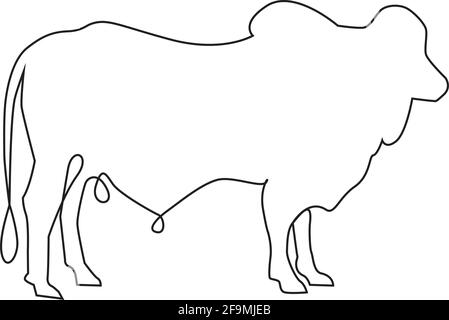 Minimalistisches One Line Cattle Ox, Ziege oder Bull Icon. Linie Zeichnung Rind Stier. Eine Linie Hand Zeichnung kontinuierliche Kunst, Vektor-Illustration. Kostenloses Einzel-l Stock Vektor