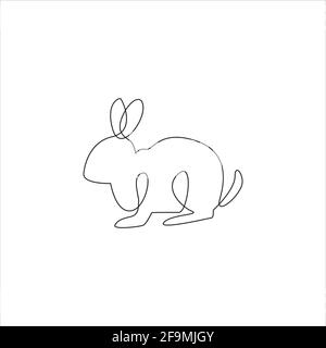 Minimalistisches One Line Rabbit-Symbol. Linie Zeichnung Kaninchen Tattoo. Bauernhof Tiere eine Linie Hand Zeichnung kontinuierliche Kunstdruck, Vektor-Illustration. Kostenloses Einzelzimmer Stock Vektor