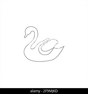 Minimalistisches One Line Swan oder Goose Icon. Linie Zeichnung Schwan Tattoo. Bauernhof Vögel eine Linie Hand Zeichnung kontinuierlichen Kunstdruck, Vektor-Illustration. Freie s Stock Vektor