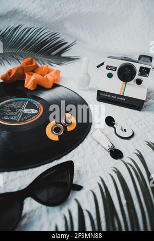 Design und Mode flache Lay-Kamera Stockfoto
