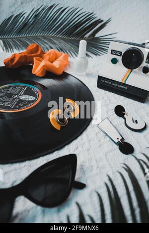 Design und Mode flache Lay-Kamera Stockfoto