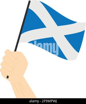 Hand hält und steigt die Seefahne, um die zu vertreten Vektorgrafik Buchstabe M Stock Vektor