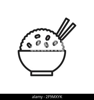 Reis in einer Schüssel Umriss Icon Vektor für Grafik-Design, Logo, Website, Social Media, mobile App, Illustration Stock Vektor