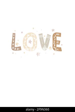Kinderposter mit den Worten LIEBE für die Einrichtung im Kinderzimmer Stock Vektor