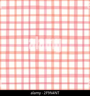 Karomuster in rosa. Vektor nahtlose Wiederholung von Hand gezeichneten karierten Gingham-Design. Niedliche geometrische Illustration. Stock Vektor