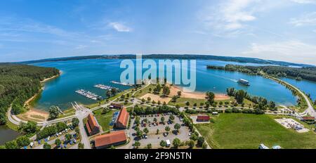 Luftaufnahme zum Seenhaus von Enderndorf am Brombachsee Stockfoto