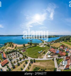 Luftaufnahme zum Seenhaus von Enderndorf am Brombachsee Stockfoto