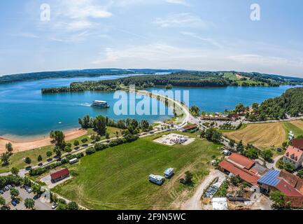 Luftaufnahme zum Seenhaus von Enderndorf am Brombachsee Stockfoto