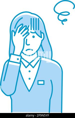 Vektor-Illustration einer jungen Geschäftsfrau, die den Kopf quetscht (oh mein gott, Kopfschmerzen) Stock Vektor