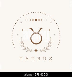 Stier. Sternzeichen im Boho-Stil. Astrologisches Symbol auf weißem Hintergrund isoliert. Mystery und esoterisch. Horoskop Logo Vektor Illustration. Spirituell Stock Vektor