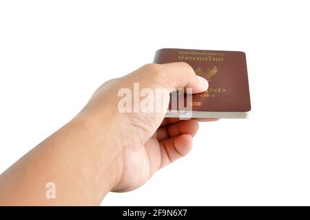 Hand halten Pass - isoliert auf weißem Hintergrund Stockfoto