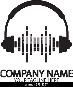 Kopfhörer mit Mikrofon und Schallwellen Beats, Konzept des Radiosenders Logo, dj-Disco-Symbol, Rundfunk-Studio-Label, Kunden-Support-Emblem f Stock Vektor