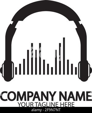 Kopfhörer mit Mikrofon und Schallwellen Beats, Konzept des Radiosenders Logo, dj-Disco-Symbol, Rundfunk-Studio-Label, Kunden-Support-Emblem f Stock Vektor