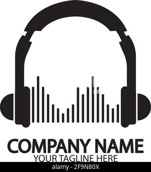 Kopfhörer mit Mikrofon und Schallwellen Beats, Konzept des Radiosenders Logo, dj-Disco-Symbol, Rundfunk-Studio-Label, Kunden-Support-Emblem f Stock Vektor