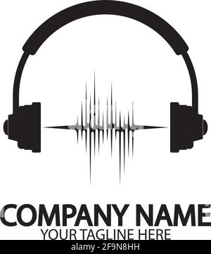 Kopfhörer mit Mikrofon und Schallwellen Beats, Konzept des Radiosenders Logo, dj-Disco-Symbol, Rundfunk-Studio-Label, Kunden-Support-Emblem f Stock Vektor
