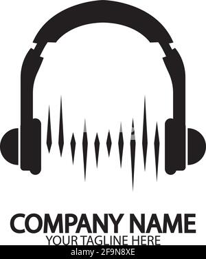 Kopfhörer mit Mikrofon und Schallwellen Beats, Konzept des Radiosenders Logo, dj-Disco-Symbol, Rundfunk-Studio-Label, Kunden-Support-Emblem f Stock Vektor