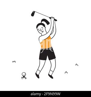 Handgezogener Golfspieler mit Schläger. Golfer im Doodle-Stil. Isolierte Vektordarstellung Stock Vektor