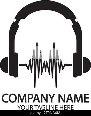 Kopfhörer mit Mikrofon und Schallwellen Beats, Konzept des Radiosenders Logo, dj-Disco-Symbol, Rundfunk-Studio-Label, Kunden-Support-Emblem f Stock Vektor