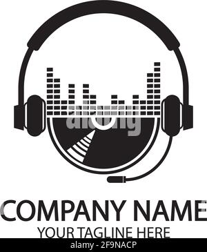 Kopfhörer mit Mikrofon und Schallwellen Beats, Konzept des Radiosenders Logo, dj-Disco-Symbol, Rundfunk-Studio-Label, Kunden-Support-Emblem f Stock Vektor
