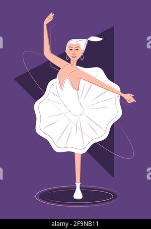 Vector Ballerina auf einem Bein im Schatten von scharfen Linien Stil Stock Vektor