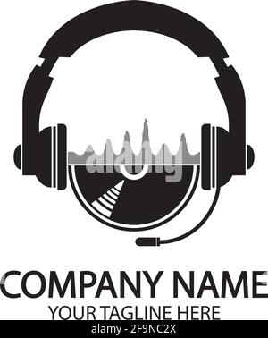 Kopfhörer mit Mikrofon und Schallwellen Beats, Konzept des Radiosenders Logo, dj-Disco-Symbol, Rundfunk-Studio-Label, Kunden-Support-Emblem f Stock Vektor