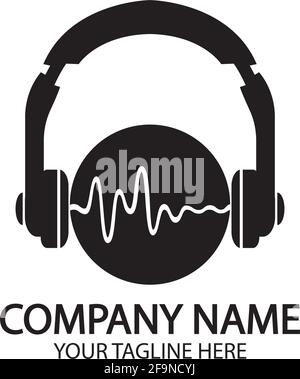 Kopfhörer mit Mikrofon und Schallwellen Beats, Konzept des Radiosenders Logo, dj-Disco-Symbol, Rundfunk-Studio-Label, Kunden-Support-Emblem f Stock Vektor
