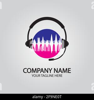 Kopfhörer-DJ, Music Studio Recording, Soundwave Logo Design Inspiration Stock Vektor